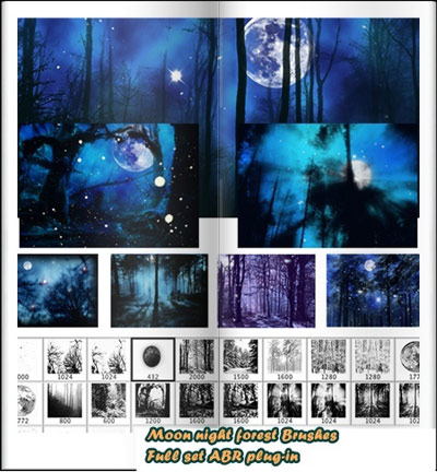 Скачать Кисти Фотошоп - луна звёзды ночной лес бесплатно, фильм DVDrip мультфильм игру