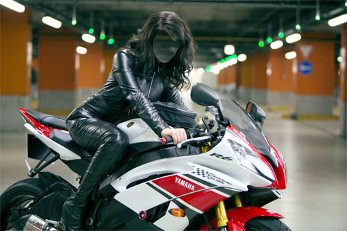 Скачать Шаблон для фотошопа - Девушка на дорогом мотоцикле в кожаном костюме бесплатно, фильм DVDrip мультфильм игру