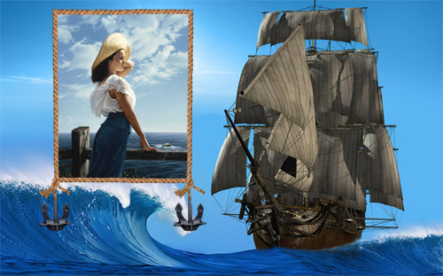 Скачать Рамка для фотомонтажа - Корабль на воде бесплатно, фильм DVDrip мультфильм игру