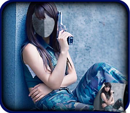Скачать Фотошаблон - Боевая девушка с пистолетом бесплатно, фильм DVDrip мультфильм игру