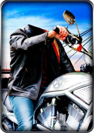 Скачать Фото шаблон - На серебристом мотоцикле бесплатно, фильм DVDrip мультфильм игру