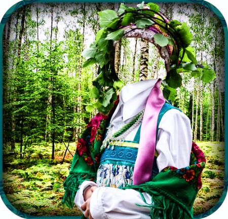 Скачать Шаблон для фото - В лесу в национальном костюме бесплатно, фильм DVDrip мультфильм игру