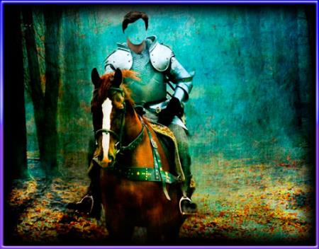 Скачать Psd шаблон мужской - Рыцарь на коне в лесу бесплатно, фильм DVDrip мультфильм игру