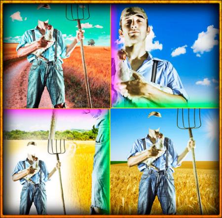 Скачать Шаблон фотошоп для монтажа - Колхозник в поле с вилами бесплатно, фильм DVDrip мультфильм игру